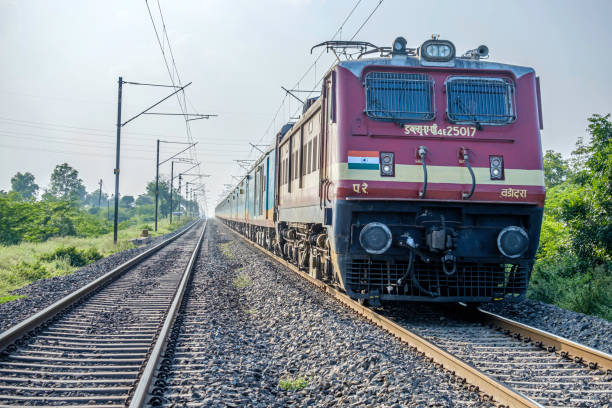 Passenger train in the Countryside near Pune India.