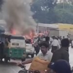 इंदौर: चलती कार बनी आग का गोला, अंदर फंसे चालक को पुलिस ने कांच तोड़कर बचाया